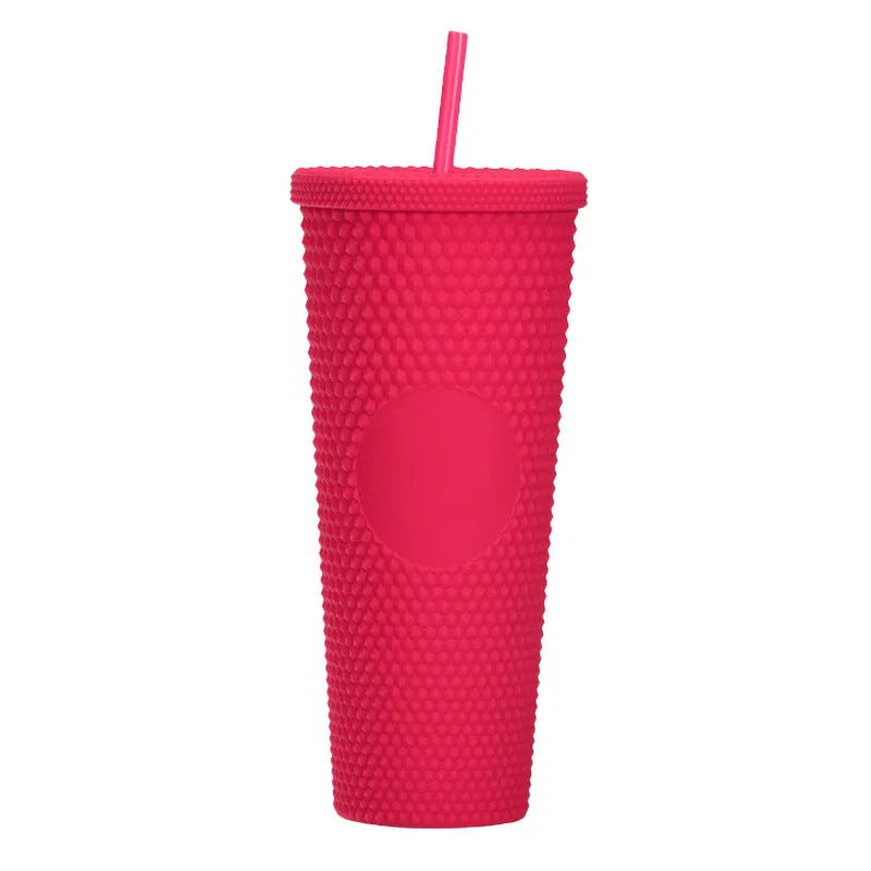Double Studded Plastic Straw Cup Large Capacity Creative 710ml Durian Cup Portable Diamond Cup - Bellarte Enchanté Double Studded Plastic Straw Cup Large Capacity Creative 710ml Durian Cup Portable Diamond Cup